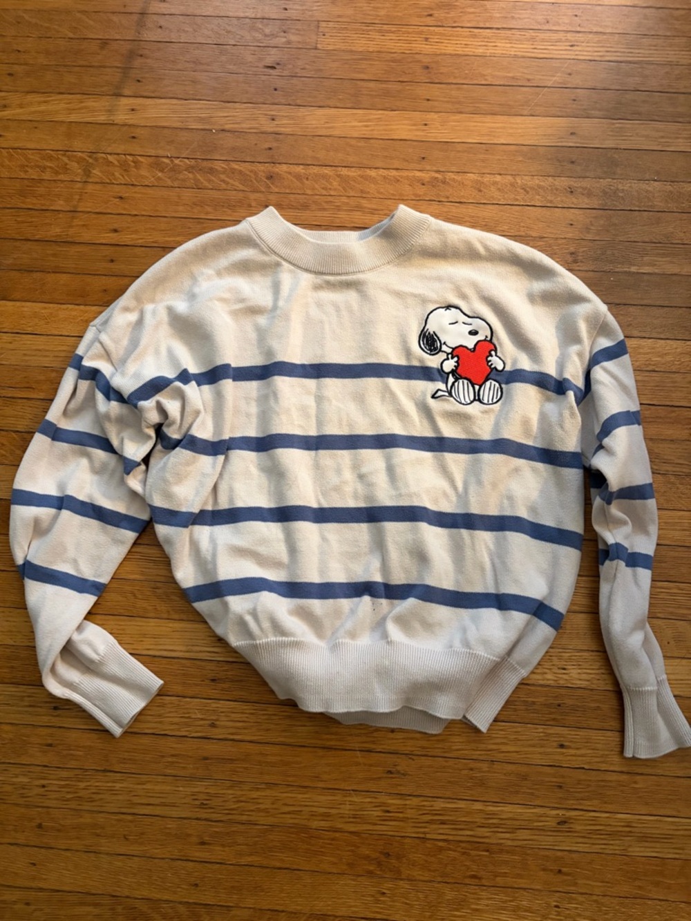 Aeropostale Cream & Blue Striped Crewneck with Red Heart Patch